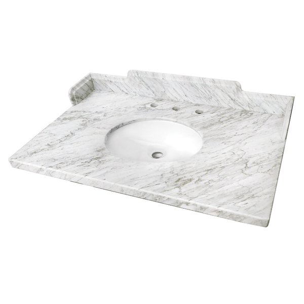 Kingston Brass 36 x 22 Carrara Marble Vanity Top with Oval Sink, Carrara White KMS3622M38